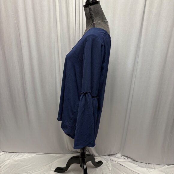 Brave V-Neck Long Bell Sleeve Top Womens Size Large Blue Pullover Boho Hippie - Picture 4 of 8